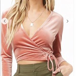 Pink velvet wrap crop top
